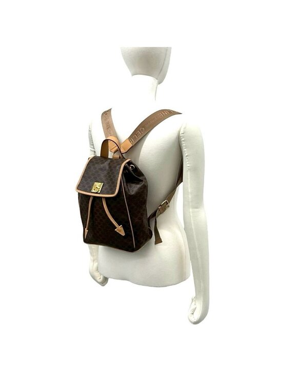 Celine Vintage Macadam Blason Triomphe Pattern Logo Ring Leather Backpack Brown main image 9